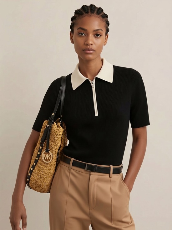 Michael Kors Handbags - Michael Kors Mustard Yellow Woven Tote with Black Trim